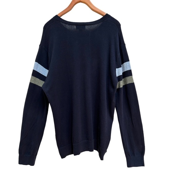 Banana Republic Men’s Cotton Striped Pullover Navy V Neck Sweater, Size XL - Picture 2 of 12